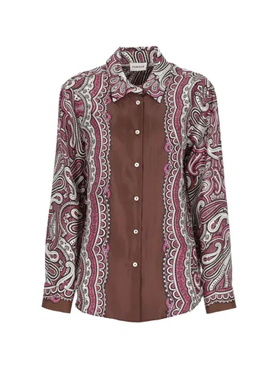 P.a.r.o.s.h Silk Shirt Paisley Pattern Tailored Long Sleeves In Brown