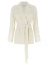P.a.r.o.s.h White Double-breasted Jacket With Notched Revers And Front Belt Closure In Tech Fabric Woman In Neutral