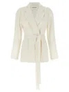 P.a.r.o.s.h White Double-breasted Jacket With Notched Revers And Front Belt Closure In Tech Fabric Woman In White