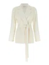 P.a.r.o.s.h White Double-breasted Jacket With Notched Revers And Front Belt Closure In Tech Fabric Woman In Neutral
