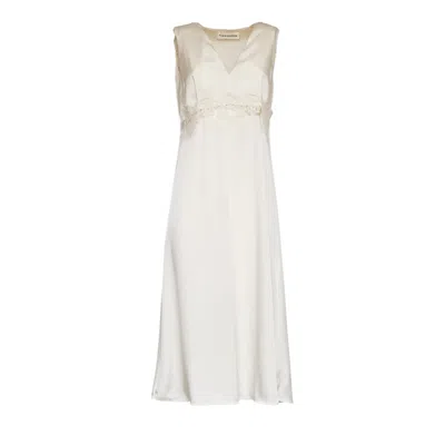 P.a.r.o.s.h Paky Lace Detail V-neck Maxi Dress In Brown