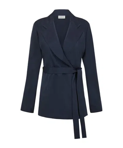 P.a.r.o.s.h Parosh Short Robe-style . Blazer With A Tie-waist Belt And Lapels In Blue