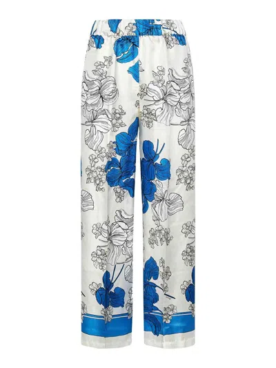 P.A.R.O.S.H BLUE FLOWER-PRINT SILK SATIN STRAIGHT TROUSER