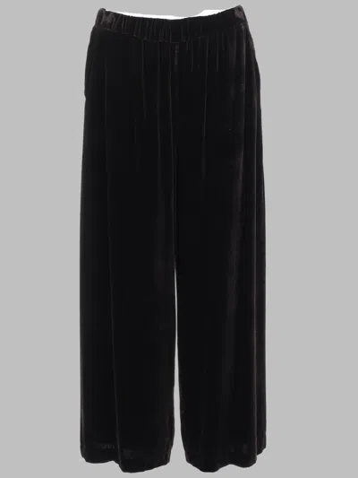 P.a.r.o.s.h Cropped Wide-leg Pants With Elastic Waistband And Velvety Texture In Black