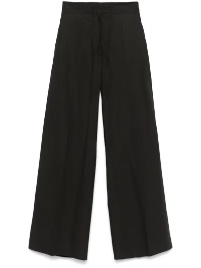 P.a.r.o.s.h Pantaloni Wide Leg Drawstring Cotton Pants In Black