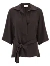 P.a.r.o.s.h Cady Belted V-neck Blouse In Brown