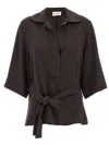 P.a.r.o.s.h Cady Belted V-neck Blouse In Brown