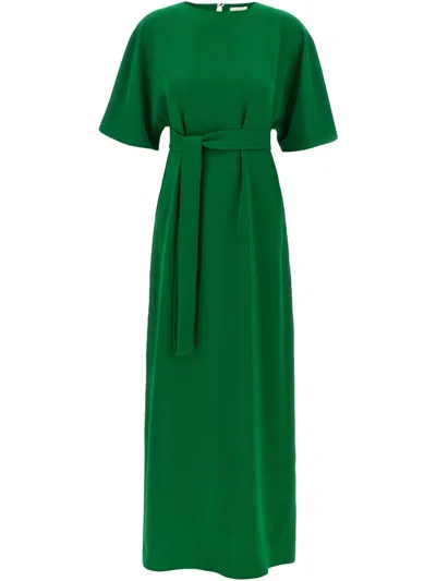 P.a.r.o.s.h Parosh Maxi Dress With Flutter Sleeves And Keyhole Back In Green