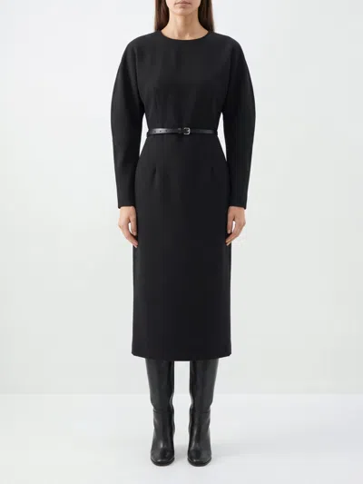 P.a.r.o.s.h Parosh . Midi Sheath Dress In Crêpe With Adjustable Waist Belt In Black