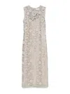 P.a.r.o.s.h Intricate Floral Lace Midi Dress With Fitted Silhouette In Gray