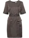 P.a.r.o.s.h Mini Dress With Belt And Pockets In Grey
