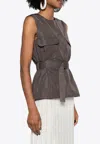 P.a.r.o.s.h Pesca Sleeveless Belted Top In Gray