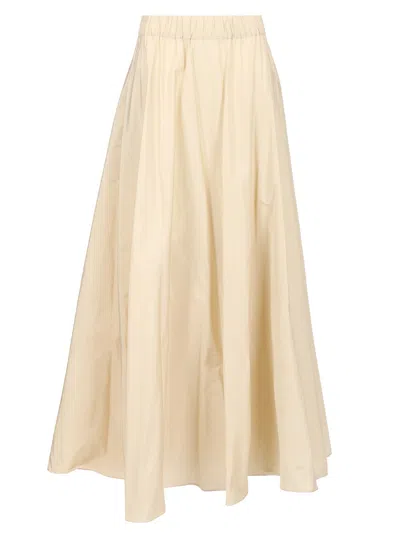 P.A.R.O.S.H BEIGE MIDI SKIRT WITH ELASTIC WAIST AND RUFFLE DESIGN