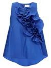 P.a.r.o.s.h Sleeveless Ruffle Detail Back Keyhole Top In Blue