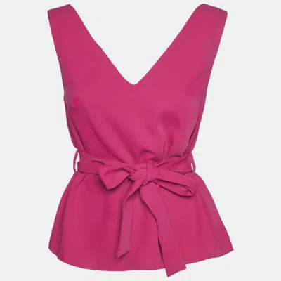 Pre-owned P.a.r.o.s.h Pink Crepe Belted V-neck Sleeveless Blouse Xs