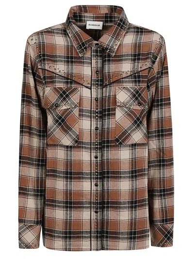 P.a.r.o.s.h Plaid Cotton Cowboy Shirt With Stud Detailing In Brown