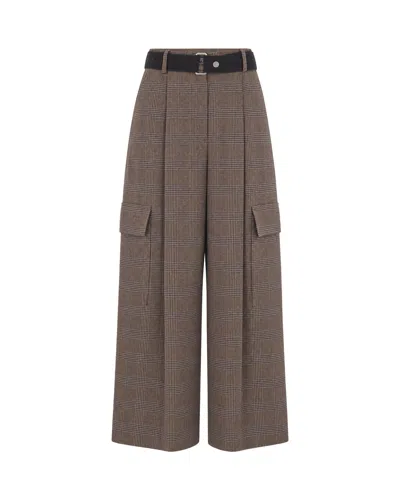 P.a.r.o.s.h Parosh Plaid Wide-leg Cargo Trousers With Belt In Brown
