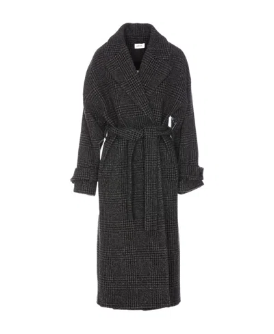 P.a.r.o.s.h . Plaid-check Long Sleeved Belted Trench Coat In Black
