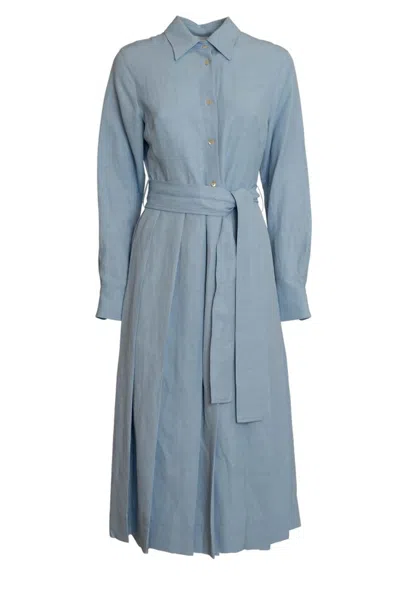 P.a.r.o.s.h . Pleated Belted Midi Shirt Dress In Blue