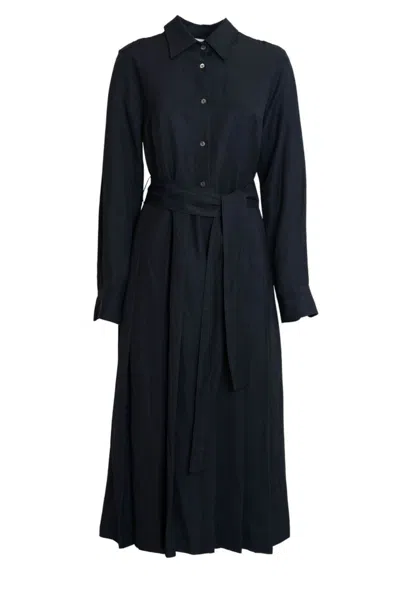 P.a.r.o.s.h . Pleated Belted Midi Shirt Dress In Navy