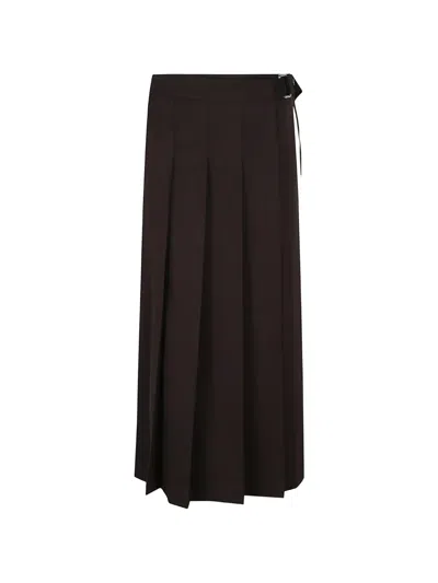 P.a.r.o.s.h Pleated Buckled Maxi Skirt In Brown