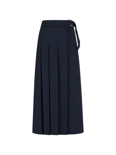 P.a.r.o.s.h Pleated Buckled Midi Skirt In Blue
