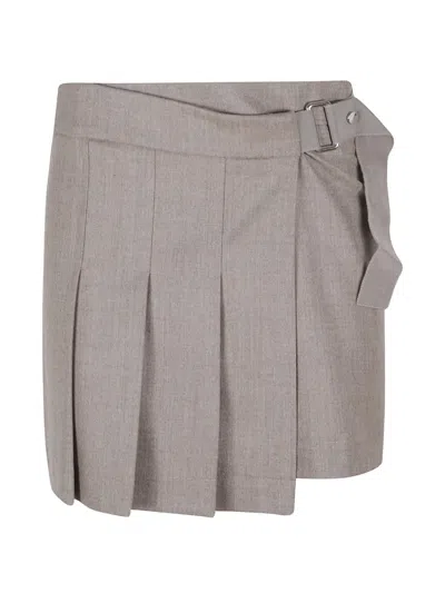P.a.r.o.s.h Pleated Buckled Mini Skirt In Neutral