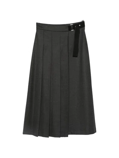 P.a.r.o.s.h Pleated Buckle-fastening Maxi Skirt In Gray