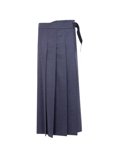P.a.r.o.s.h Pleated Buckle-fastening Midi Skirt In Blue
