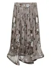 P.a.r.o.s.h Pleated Floral Midi Skirt In Gray