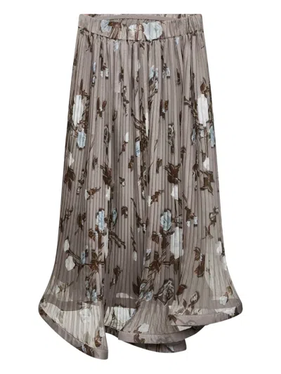 P.a.r.o.s.h Pleated Floral Midi Skirt In Gray