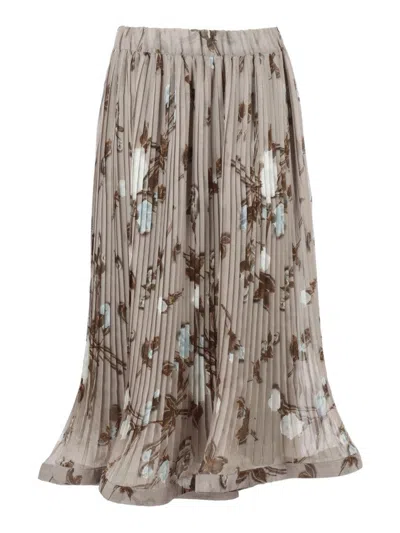 P.a.r.o.s.h Pleated Floral Skirt With Elasticated Waistband In Multi