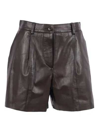 P.a.r.o.s.h Pleated Leather Bermuda Shorts In Brown