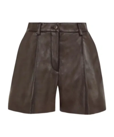 P.a.r.o.s.h Pleated Leather Bermuda Shorts In Brown