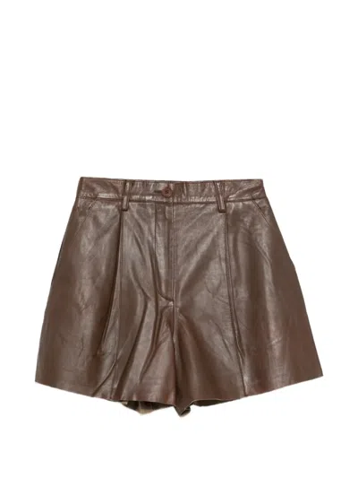 P.a.r.o.s.h Pleated Leather Shorts In Brown