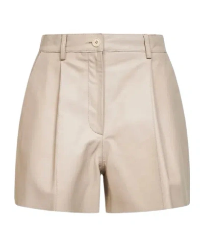 P.a.r.o.s.h Pleated Leather Shorts In Neutral
