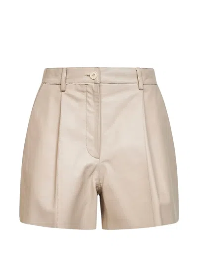 P.a.r.o.s.h Pleated Leather Shorts In Neutral