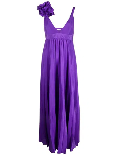 P.a.r.o.s.h Floral-appliqué V-neck Dress In Purple