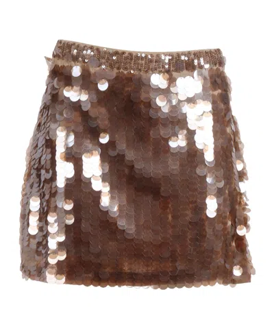 P.a.r.o.s.h Pleated Mini Skirt With Sequins In Brown