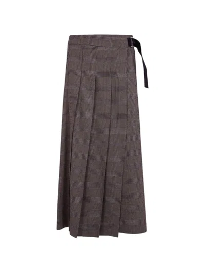 P.a.r.o.s.h Pleated Prince Of Wales Check Midi Skirt In Brown