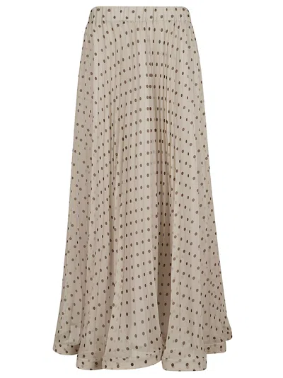 P.a.r.o.s.h Pleated Silk Midi Skirt With Polka Dot Pattern In Beige