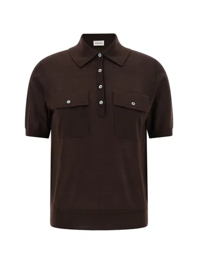 P.a.r.o.s.h Linfa26 Knit Polo Shirt Chest Pockets In Brown