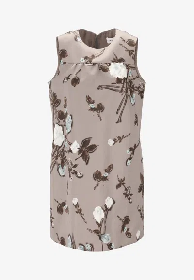 P.a.r.o.s.h Sleeveless Dress Round Neckline Floral Pattern In Gray