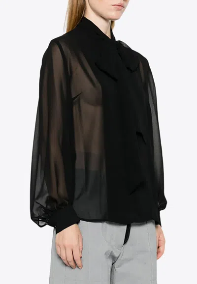 P.A.R.O.S.H POLIDORI TIED-NECK SHEER BLOUSE