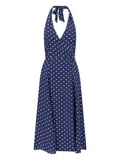 P.a.r.o.s.h Halter Neck Sleeveless Polka Dot Tie Dress In Blue