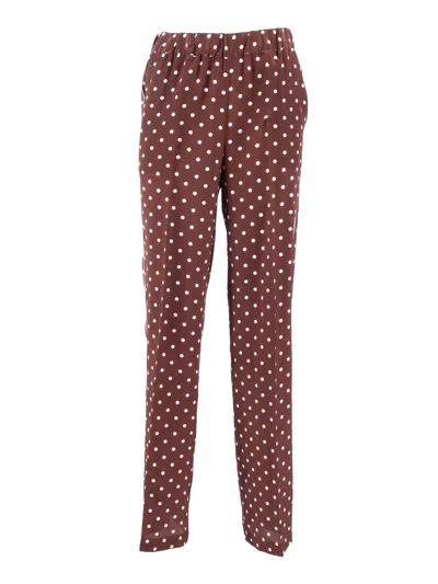 P.a.r.o.s.h Polka Dot Silk Relaxed Straight-leg Pants In Brown