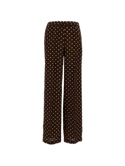 P.a.r.o.s.h Brown Polka Dot Silk Trousers With Wide Leg In Multi