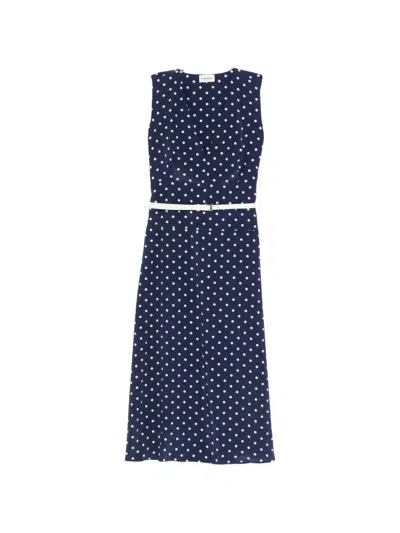 P.a.r.o.s.h Polka-dot Belt Midi Dress In Blue