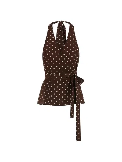 P.a.r.o.s.h Halterneck Sleeveless Top Polka Dot Bow In Brown