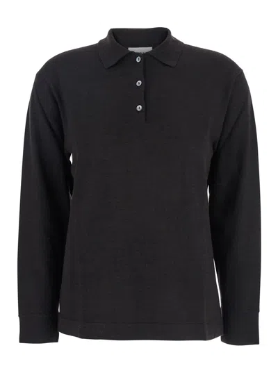 P.A.R.O.S.H BROWN POLO SHIRT WITH CLASSIC COLLAR AND LONG SLEEVES IN WOOL WOMAN